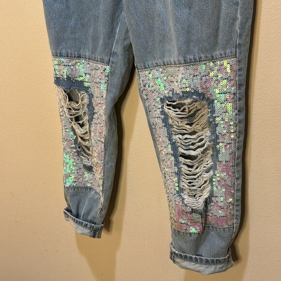 Topshop Sequin High Waist Mom Jeans Size 8 - Picture 5 of 9